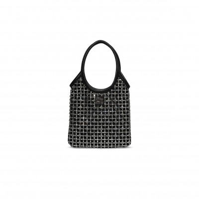 MIU MIU STARLIGHT RHINESTONE-EMBELLISHED SATIN TOP-HANDLE BAG 5BA281 (24*20cm)